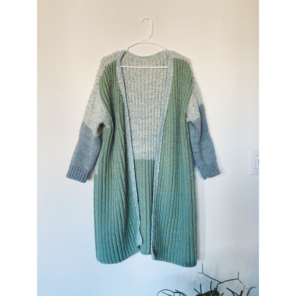 Green Colorblock Long Duster Cardigan